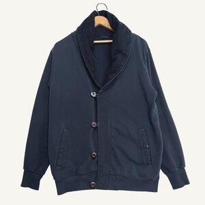 Maharishi MHI Mens Navy Blue Pique Fleece Shawl Collar Cardigan Jacket Size L